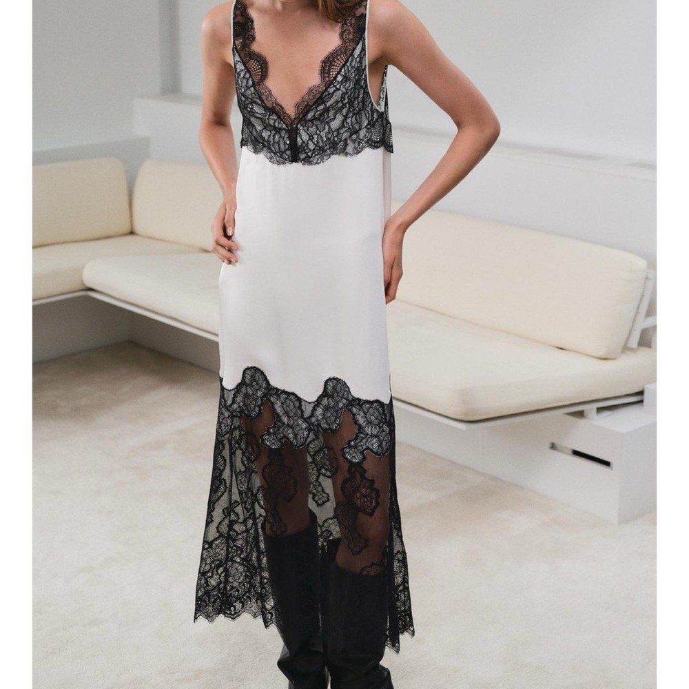 Zara ZW collection Black and White Lace slip dress with Intricate Details
